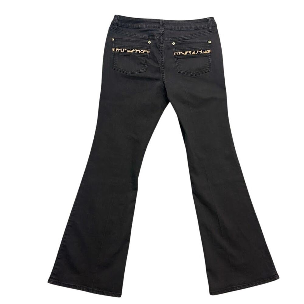 Cache Jeans Low Rise Flare Black Leopard Trim Pocket Detail Y2K Denim
Size 8
